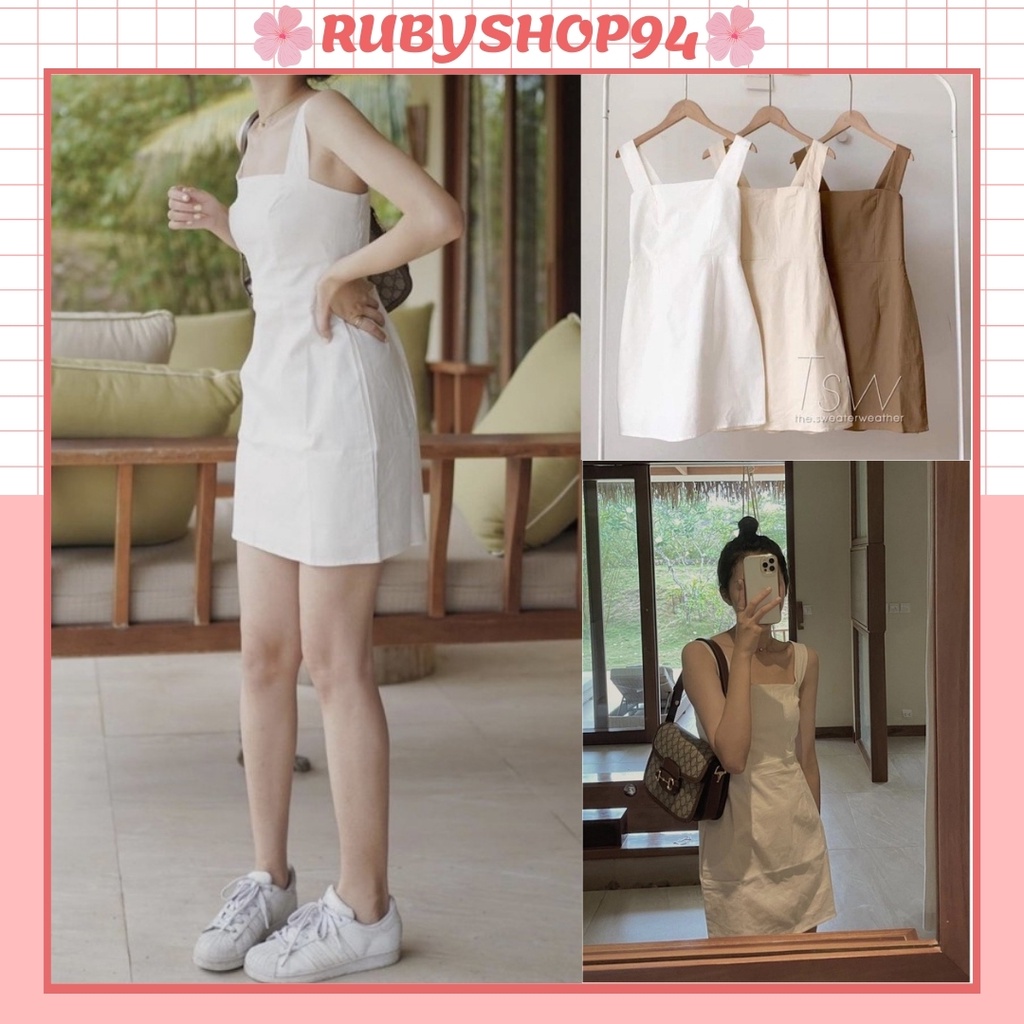 Váy đũi nữ, Đầm 2 dây nữ chun sau dáng xuông vải linen mặc cực mát