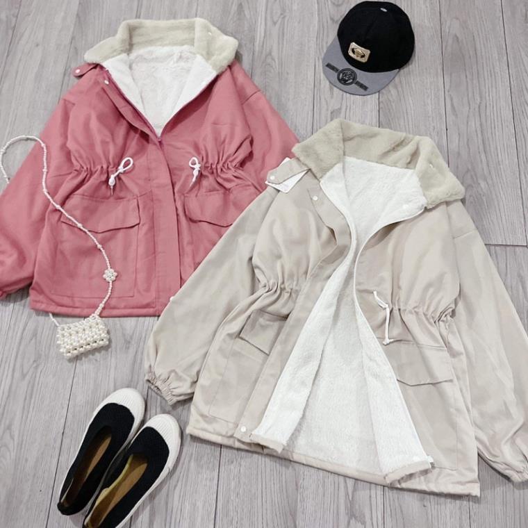 Áo Khoác Kaki ANOKO, Áo Khoác Nữ Jacket Cổ Phối Lông Dày Dây Rút Eo Dưới 65kg Thời Trang Thu Đông S120 | BigBuy360 - bigbuy360.vn