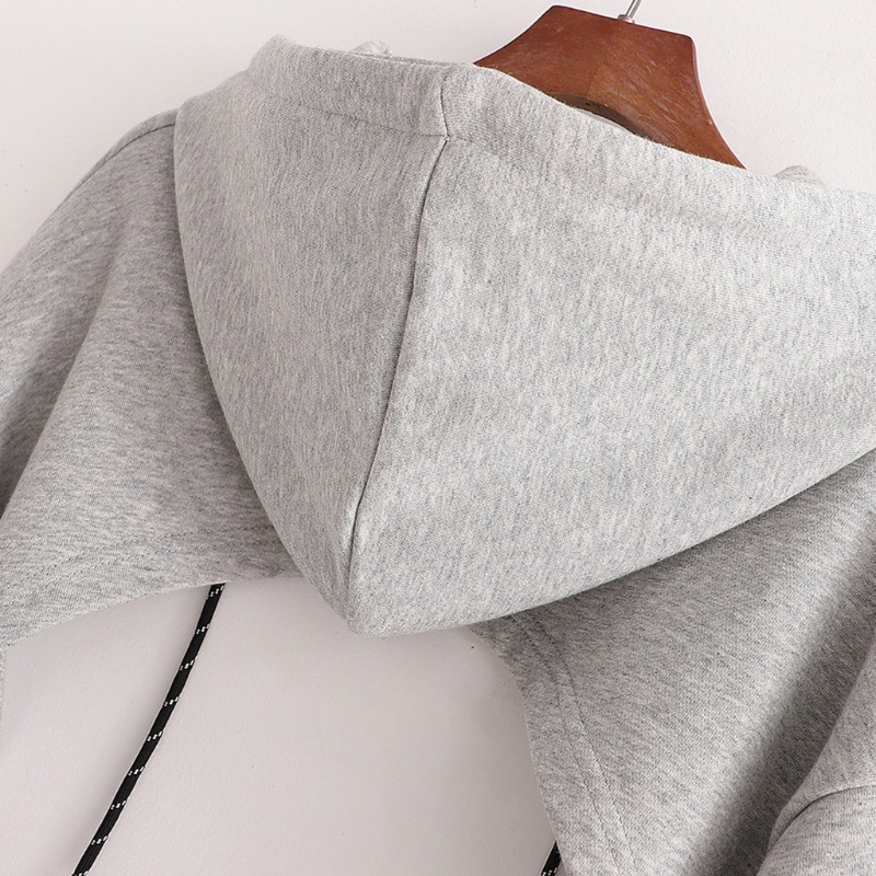 Áo Hoodie Tay Dài Màu Sắc Đơn Giản Thiết Kế Cắt Hở Lưng Phong Cách Harajuku Hip Hop