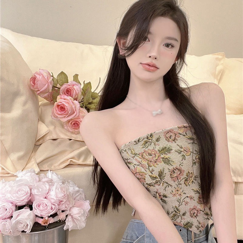 Áo Hai Dây In Họa Tiết Hoa Phong Cách Hàn Quốc Cổ Điển Dành Cho Nữ