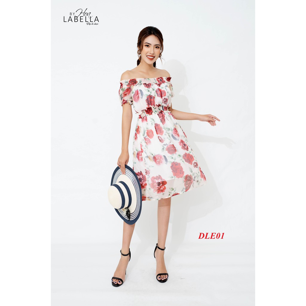 Đầm Maxi Dáng xòe, trễ vai, chất liệu voan lụa phù hợp đi biển, dự tiệc HOALABELLA mã DLE01 | BigBuy360 - bigbuy360.vn
