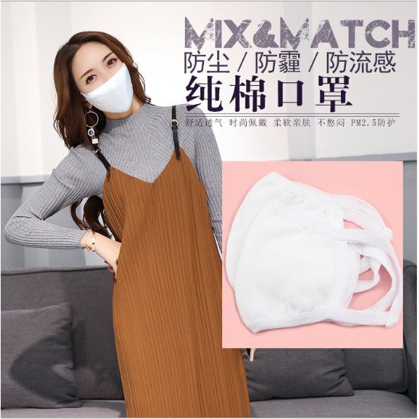 Gói 2 Khẩu Trang Trắng Vải Cotton Style Hàn Quốc - Vải 3 Lớp Dày Và Mịn Hàng Loại Tốt