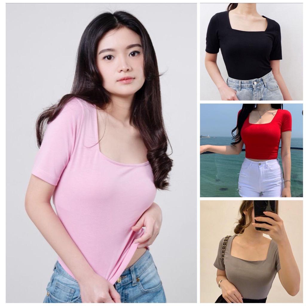 Anb - ZFS Áo Thun Crop Top Kiểu Crop Top Có Hộp Cổ Áo Crop Top Kiểu Hàn Quốc Cho Nữ Tuổi Teen / Teen 2022 / Trơn
