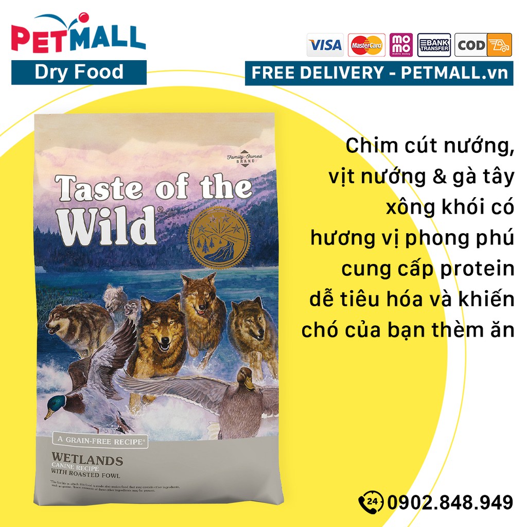 Thức ăn chó Taste Of The Wild Wetlands 6kg - Wild Fowl, Chim cút, vịt nướng &amp; gà tây xông khói, mọi lứa tuổi Petmall