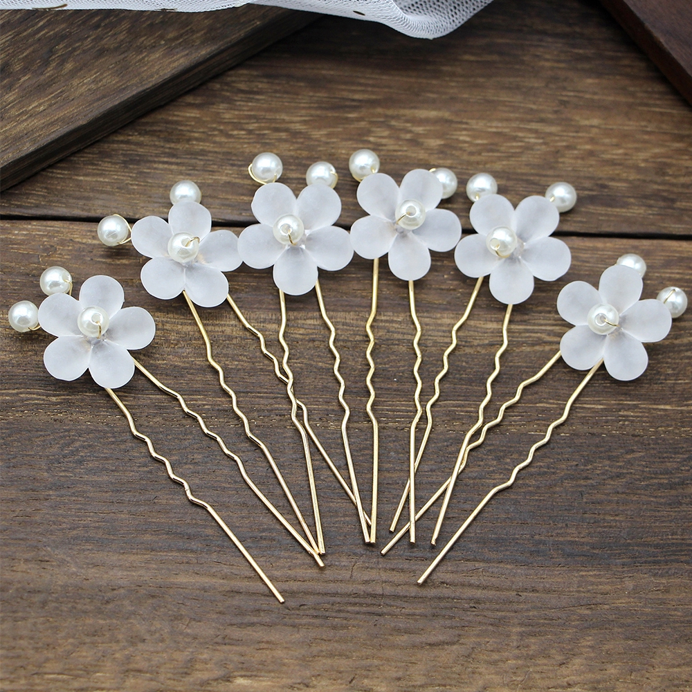 Bộ 6 kẹp tóc hình hoa đính ngọc trai nhân tạo xinh xắn cho nữ