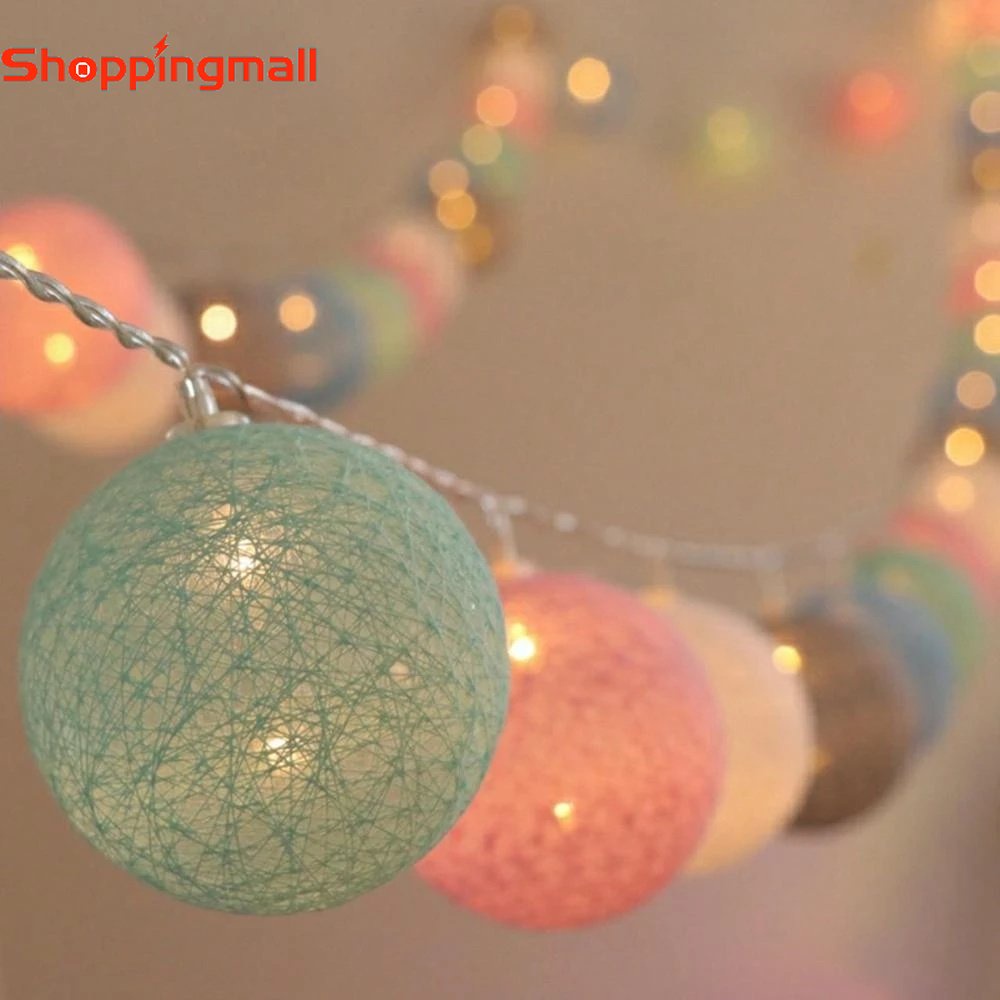 Dây Đèn LED 20 Bóng Hình Banh Cotton Trang Trí Giáng Sinh
