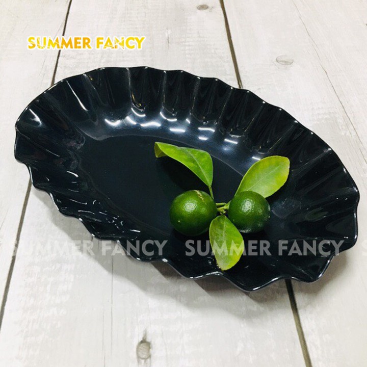 Dĩa hoa bèo oval 19.6 x 13.5cm nhựa melamine phíp màu đen - dùng cho nhà hàng quán ăn F-DH66