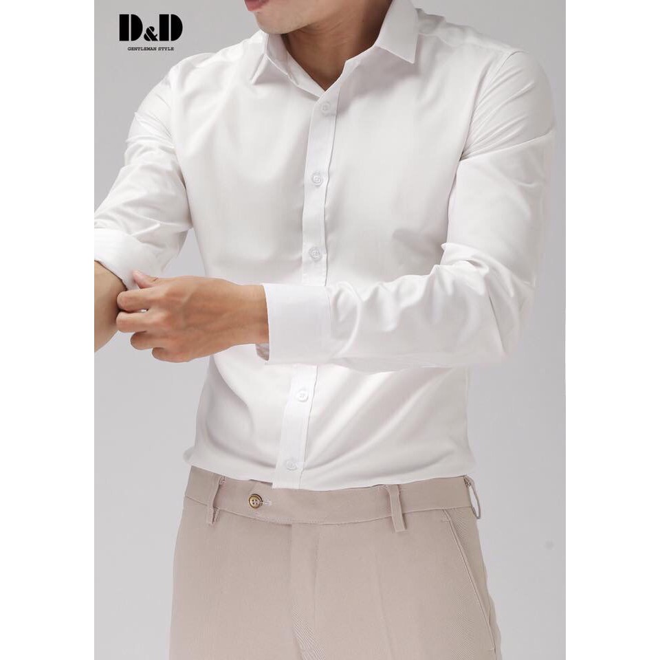 [Ảnh thật ]Sơ Mi Nam công sở Trắng trơn chất Kate Thái dài tay Cao Cấp Hàn Quốc