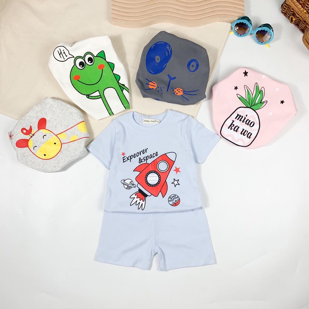 Quần áo cộc tay nam nữ chất cotton hàn, bộ quần áo trẻ em minky mom cho bé trai bé gái-1046