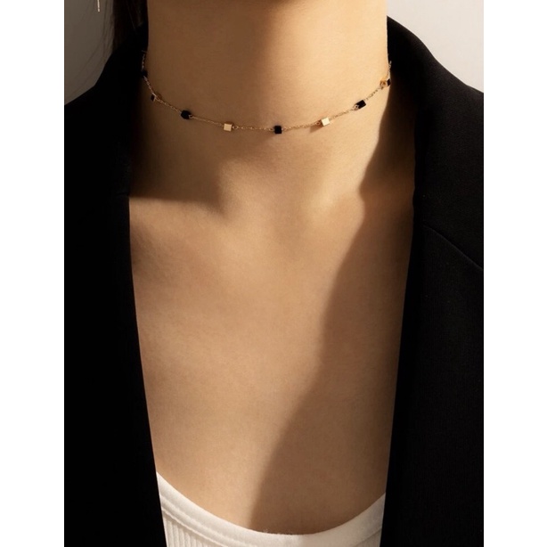 Dây chuyền bạc nữ choker phối xích phong cách hàn quốc BBstore