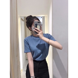 Áo thun gân trơn cổ tròn Basic xanh trắng đen xám nâu