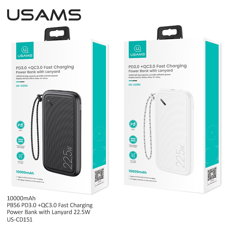 USAMS Sạc Dự Phòng 10000mah 22.5w PD3.0 + QC3.0 Cho Iphone 12 Pro Max 11 8