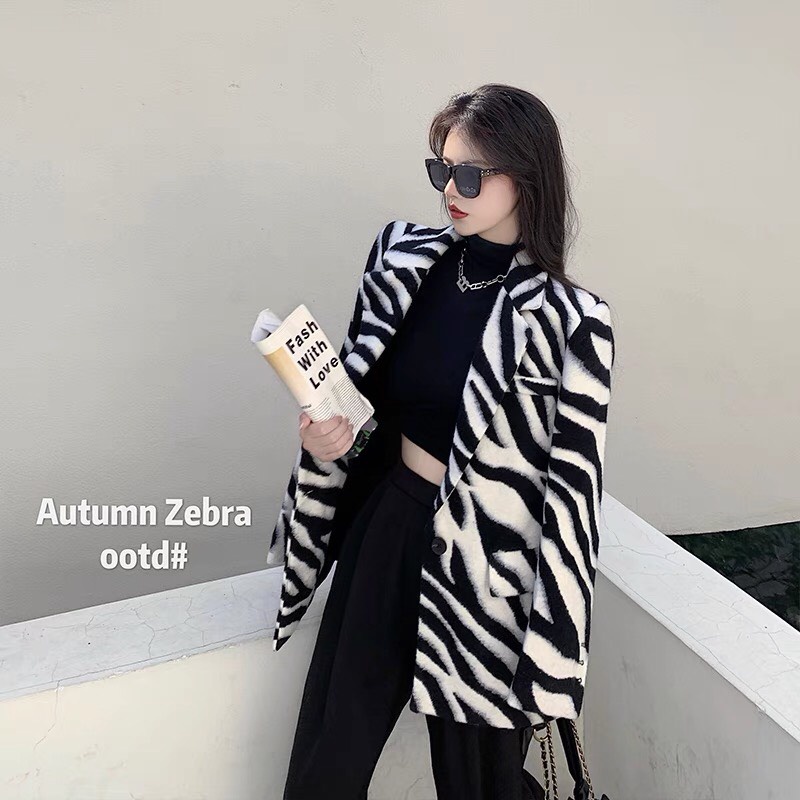 Áo khoác nữ họa tiết ngựa vằn, áo vest nữ thời trang (order)