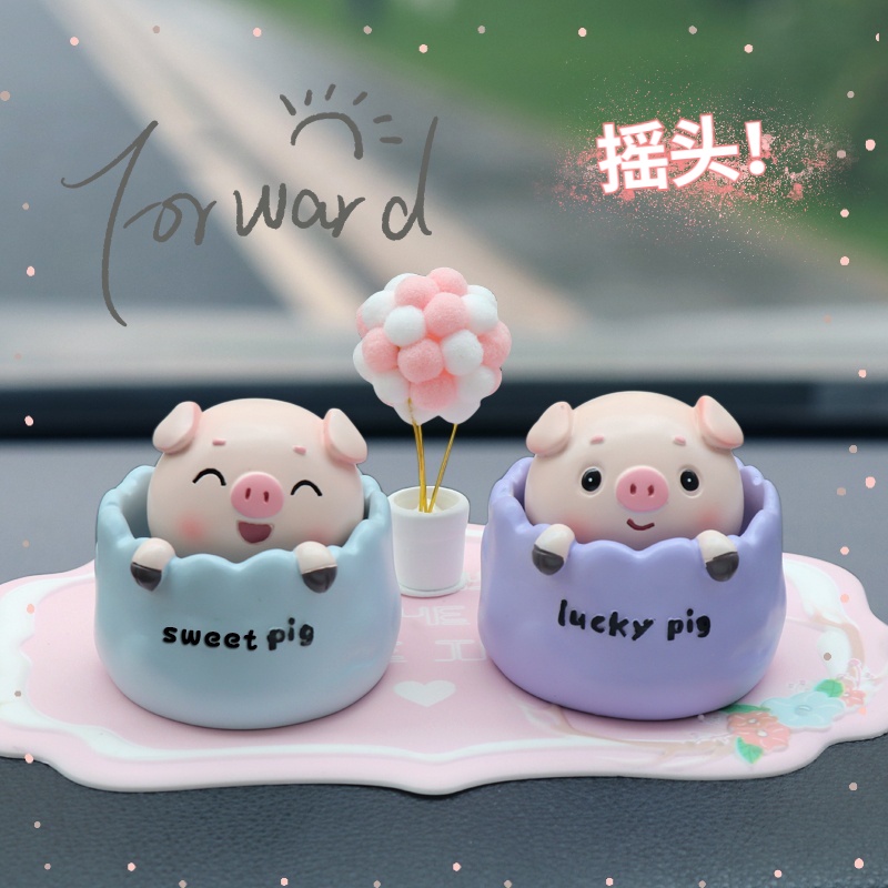 [Head Shaking!]Hoạt Hình Chú Heo Lắc Đầu Trang Trí Bảng Điều Khiển Xe Hơi