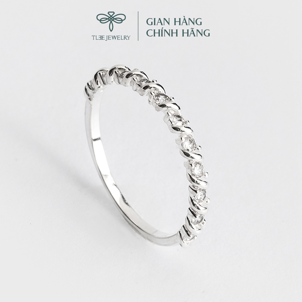 Nhẫn bạc nữ TLEE nạm đá viền bao xoắn basic hiện đại NCJ A0197