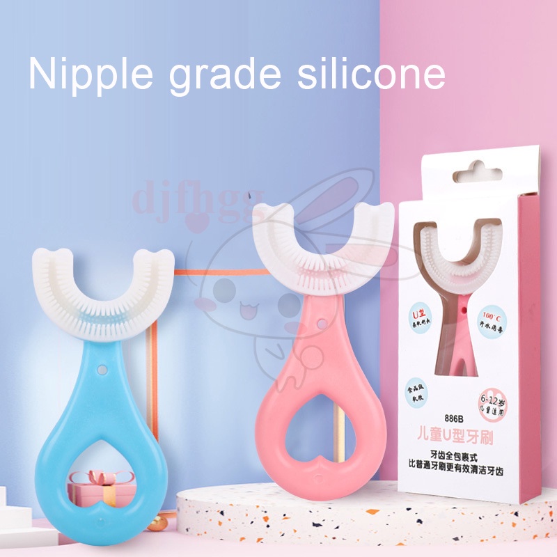 Bàn chải đánh răng trẻ em hình chữ U chất liệu silicon chịu được lực cắn cho bé từ 2 - 6 tuổi
