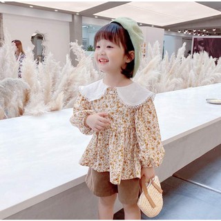 Áo sơ mi cổ ren thêu hoa cho bé