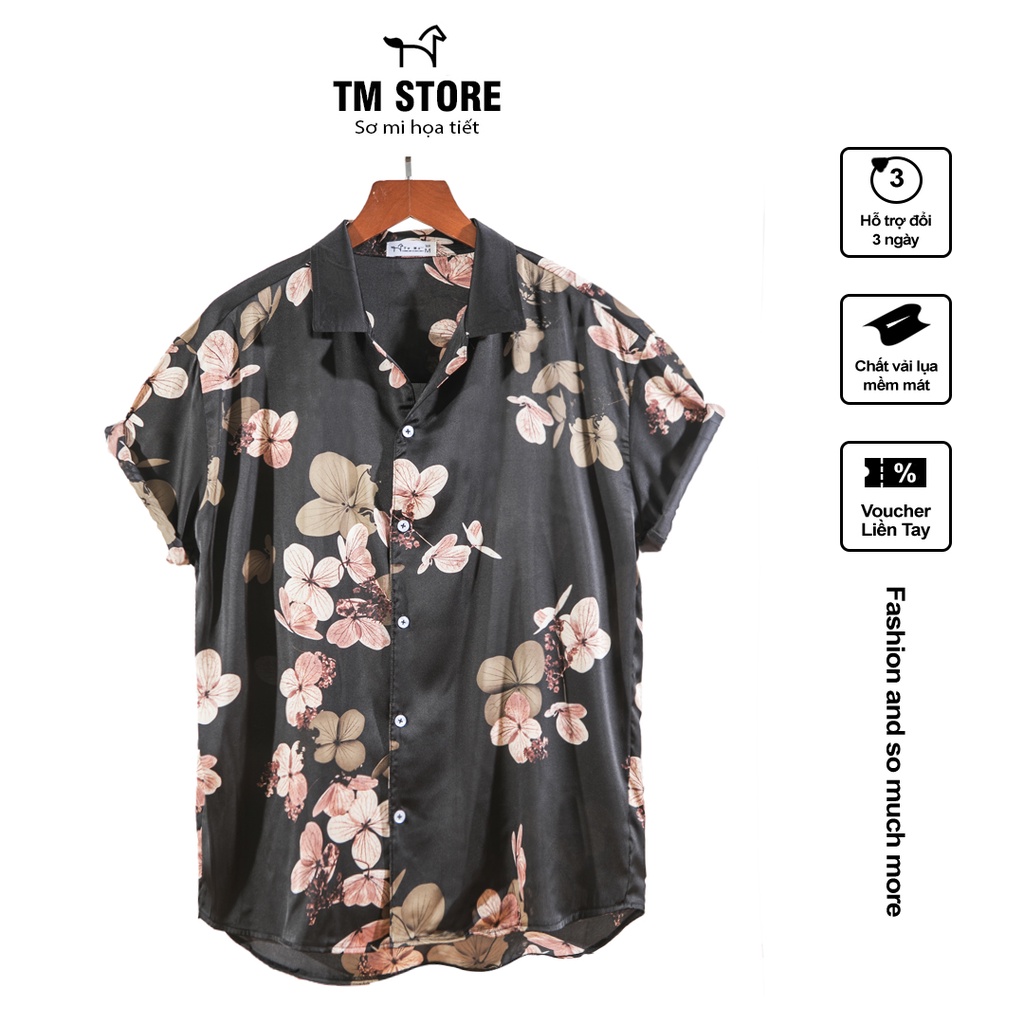 Áo sơ mi họa tiết hoa TƯ MÃ 🔥FREESHIP🔥, Áo sơ mi chất vải lụa mềm mặc mát khó nhăn