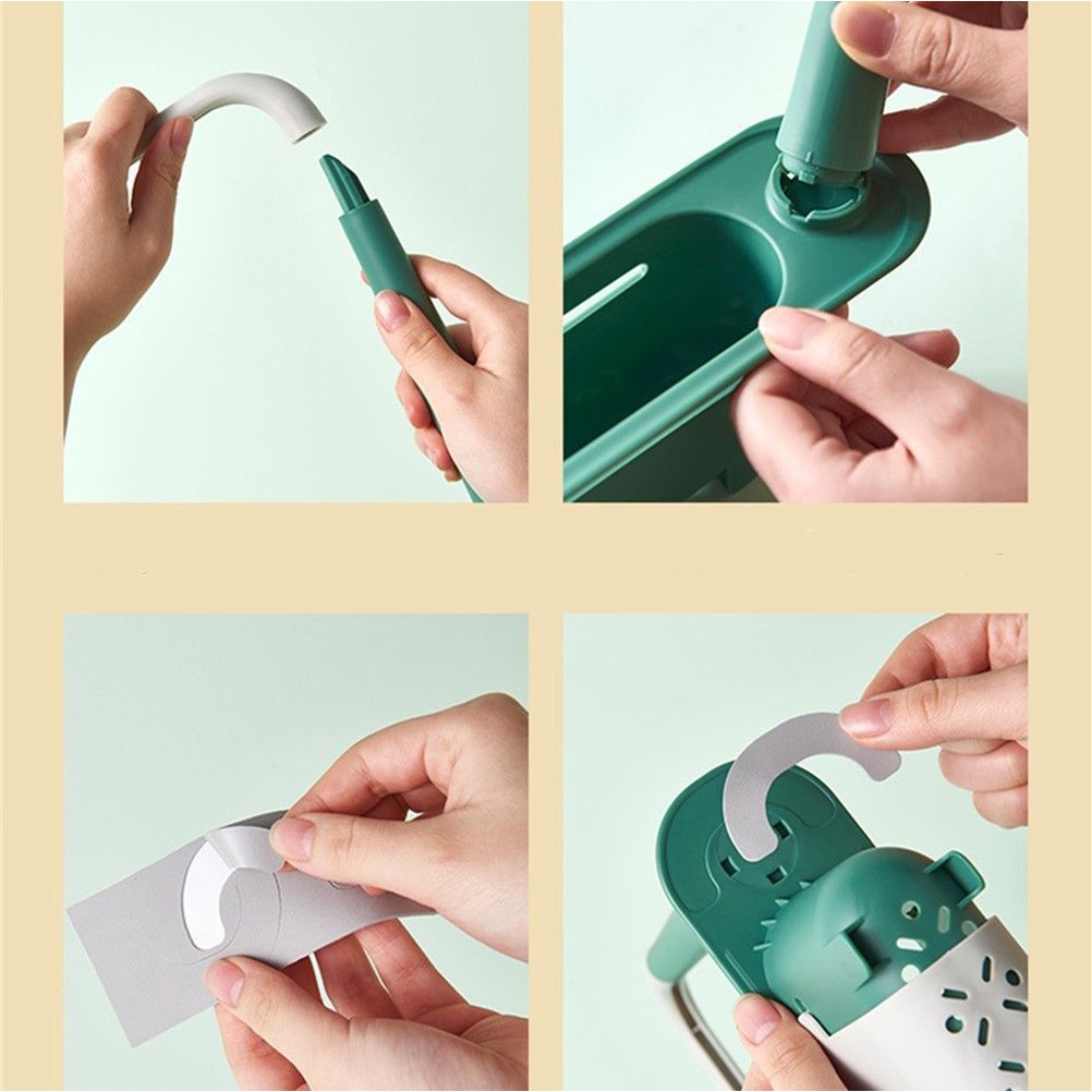 Kệ Gác Bồn Rửa Bát. Giá Đỡ Miếng Rửa Chén Điều Chỉnh Đa Năng Có Móc Treo Khăn