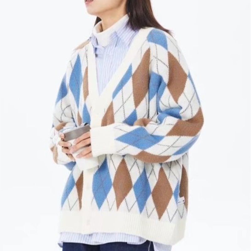 Áo khoác cardigan dệt kim cổ chữ V họa tiết kẻ sọc phong cách Hàn Quốc cho nam