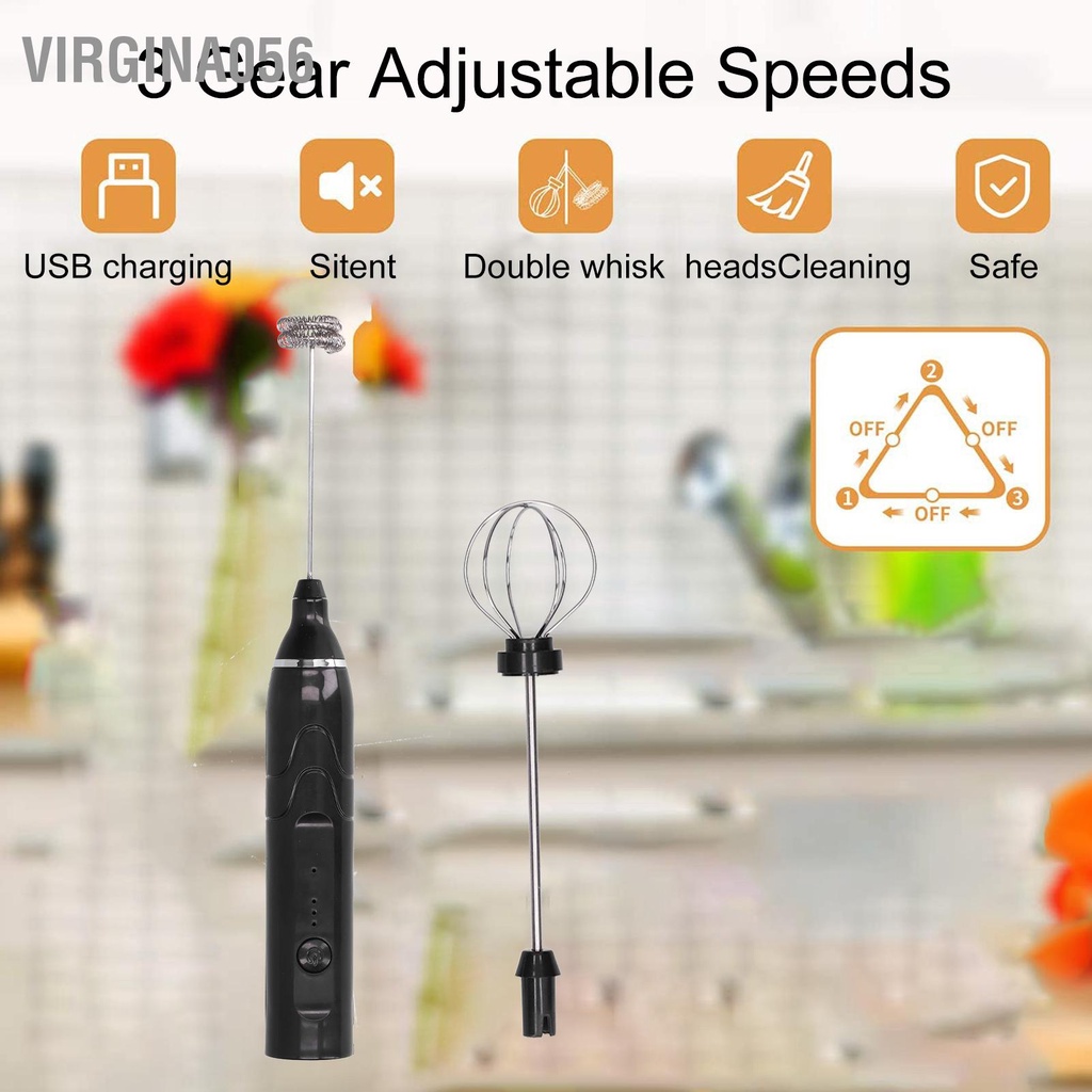 Virgina056 Máy đánh sữa đa chức năng 3Gear trộn bằng điện HandHeld tạo bọt Sạc qua USB