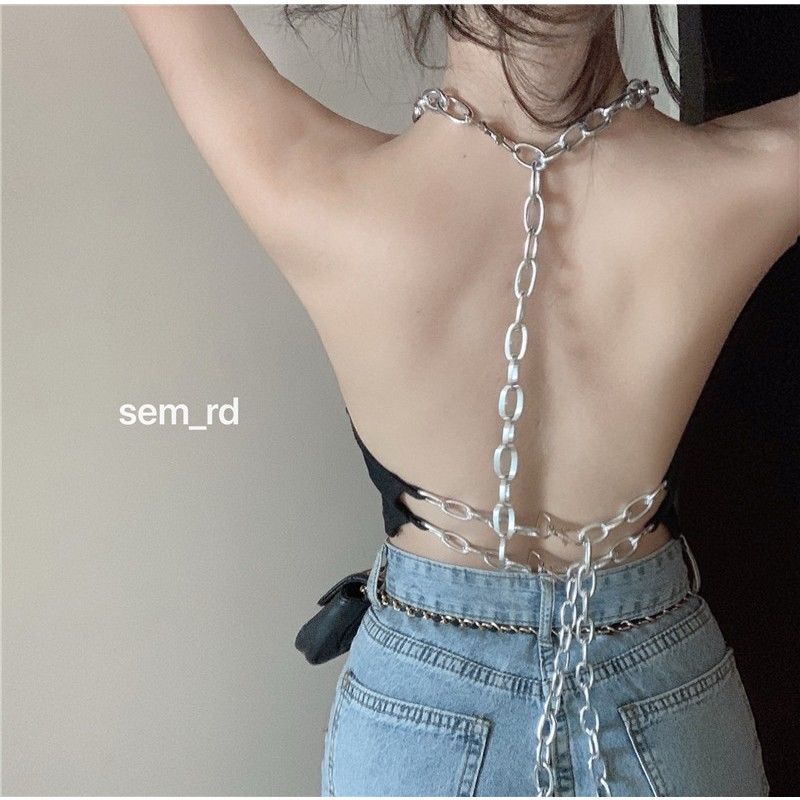 Jiashucheng Áo Dây Sát Nách Nhỏ Ôm Dáng Phối Dây Xích Thời Trang Mùa Hè Dễ Phối Đồ Cho Nữ