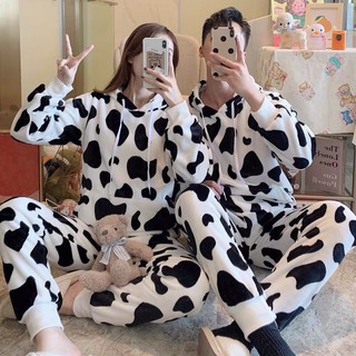 Bộ bò sữa, đồ bộ dài tay, bộ đôi nam nữ, gồm áo hoodie và quần chất nỉ da cá, dày dặn T96 - Tiger Store