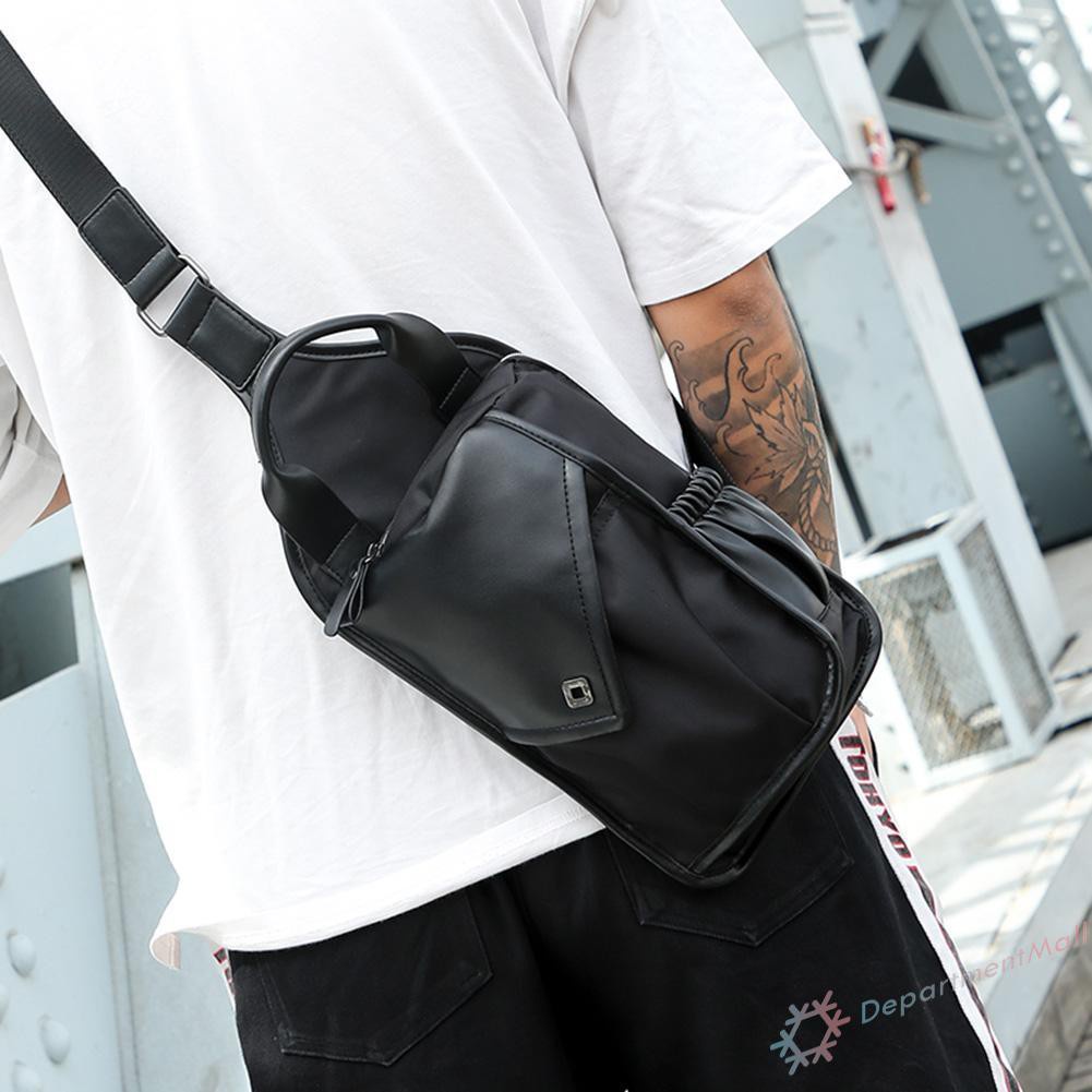 【High Quality】Men PU Leather Nylon Shoulder Bag Chest Pack Sling Travel Messenger Handbag