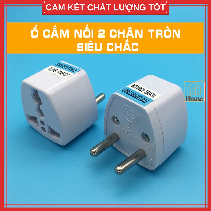 Ổ Chuyển Đổi Phích Cắm Từ 3 Chân Chấu Sang 2 Chân Tròn Nguồn 220V Màu Trắng