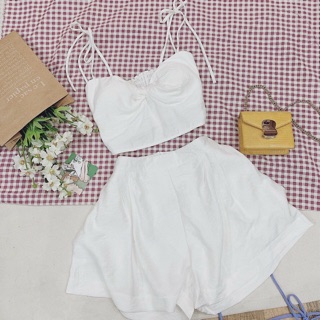 Set crop mix quần giả váy