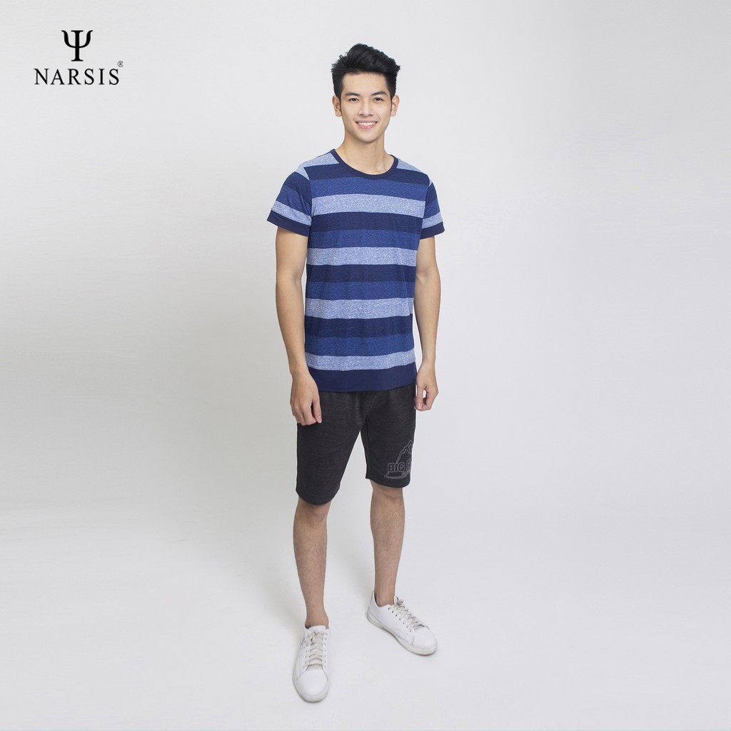 Áo nam màu xanh kẻ Narsis D5018