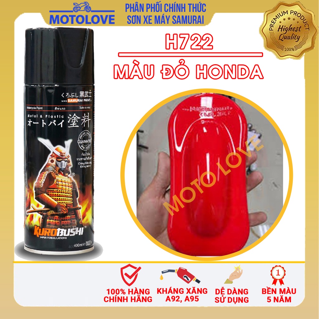 Sơn Samurai màu đỏ Honda H722 - chai sơn xịt cao cấp nhập khẩu từ Malaysia