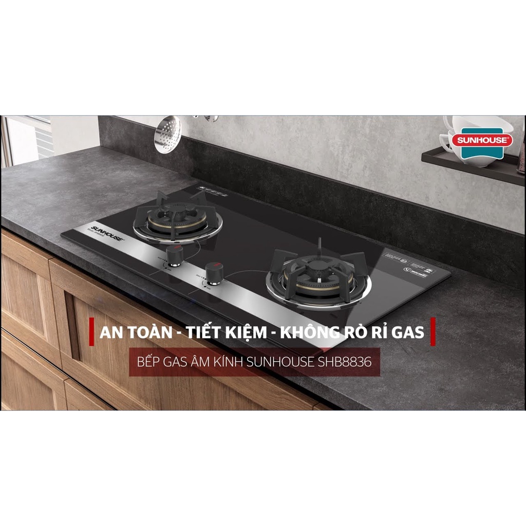 Bếp gas âm Sunhouse SHB8836 -Chính Hãng trưng bày+Tặng Dây gas-đánh lửa IC-,Cảm ứng ngắt gas-BH 12 tháng