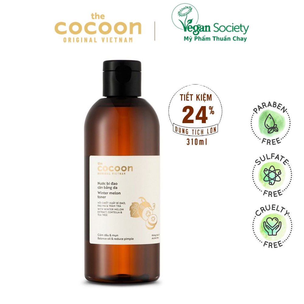 Toner nước bí đao cân bằng da cocoon 310ml thuần chay - Vegan Society - Mỹ phẩm thuần chay Việt Nam