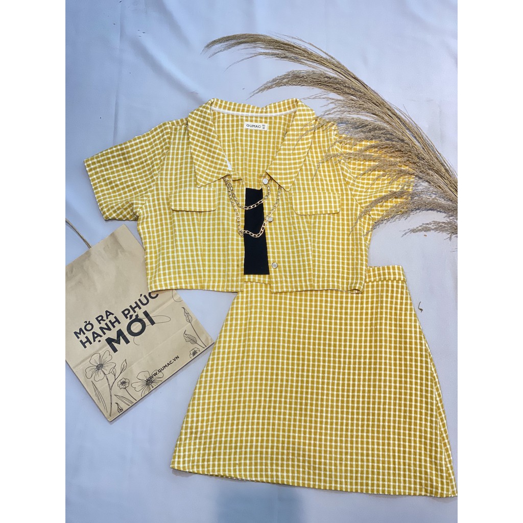Áo croptop nữ kiểu nắp túi GUMAC phong cách trẻ trung, màu vàng AB332