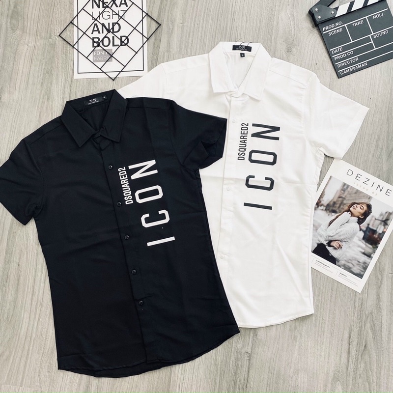 Áo sơmi nam Ngắn tay logo in FROM body vải kate lụa