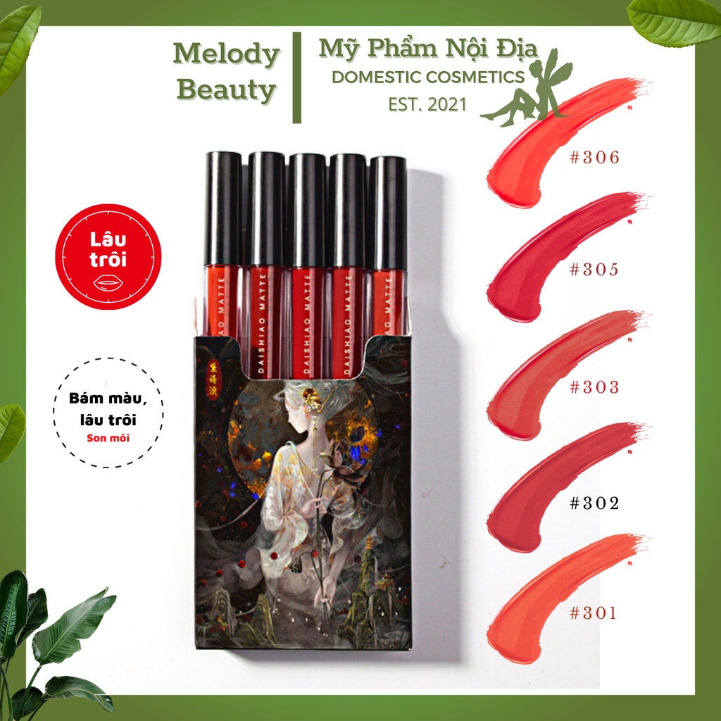 Set 5 cây son nhung lì nội địa trung tạo hiệu ứng cho student lên màu đẹp không trôi không bám cốc - Melody Beauty