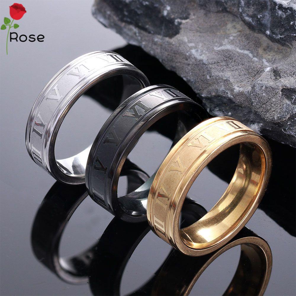 Nhẫn thép titan nhiều màu chữ số La Mã cổ điển thời trang cho nam và nữ