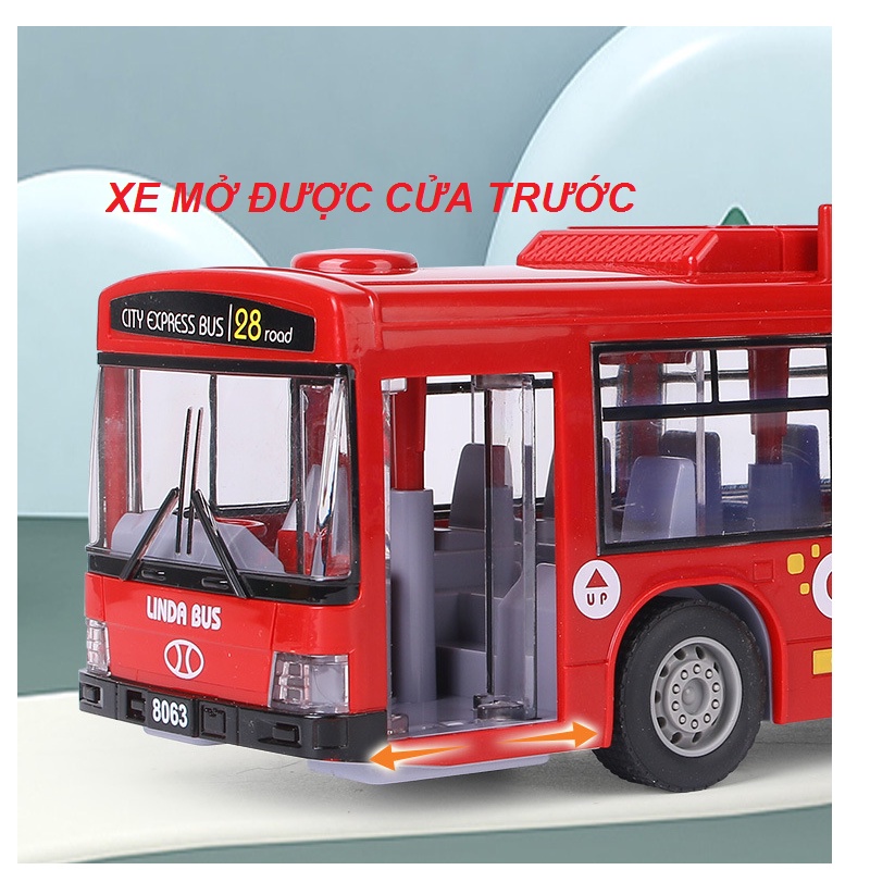 Xe ô tô buýt cỡ lớn đồ chơi trẻ em mô hình bằng nhựa có đèn và âm thanh