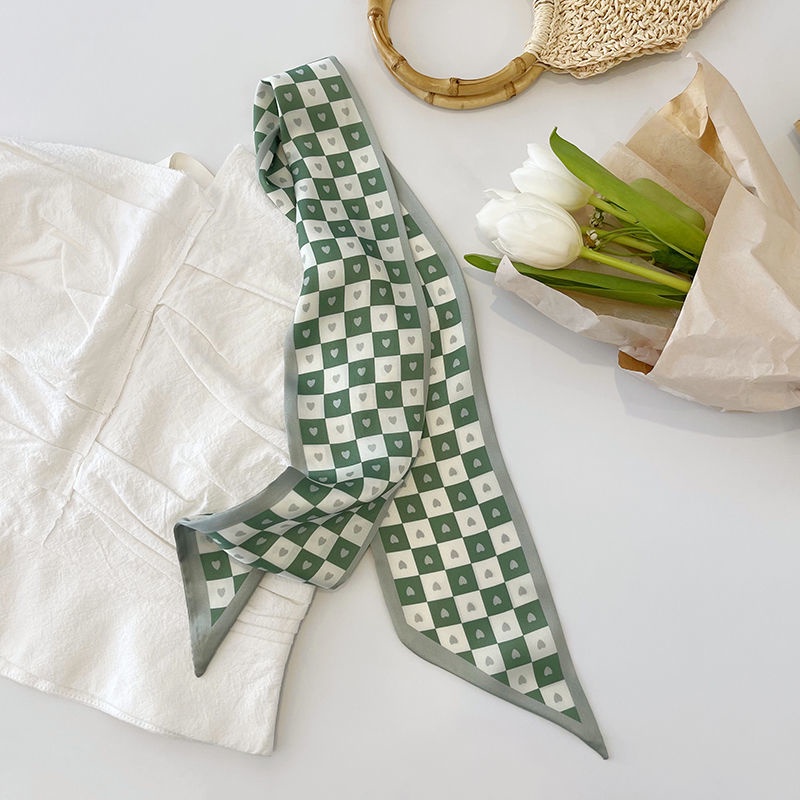 Khăn Quàng Cổ Bằng Lụa Nhỏ Màu Xanh Lá Cây Thời Trang Xuân Hè Phong Cách Hàn Quốc Cho Nữ