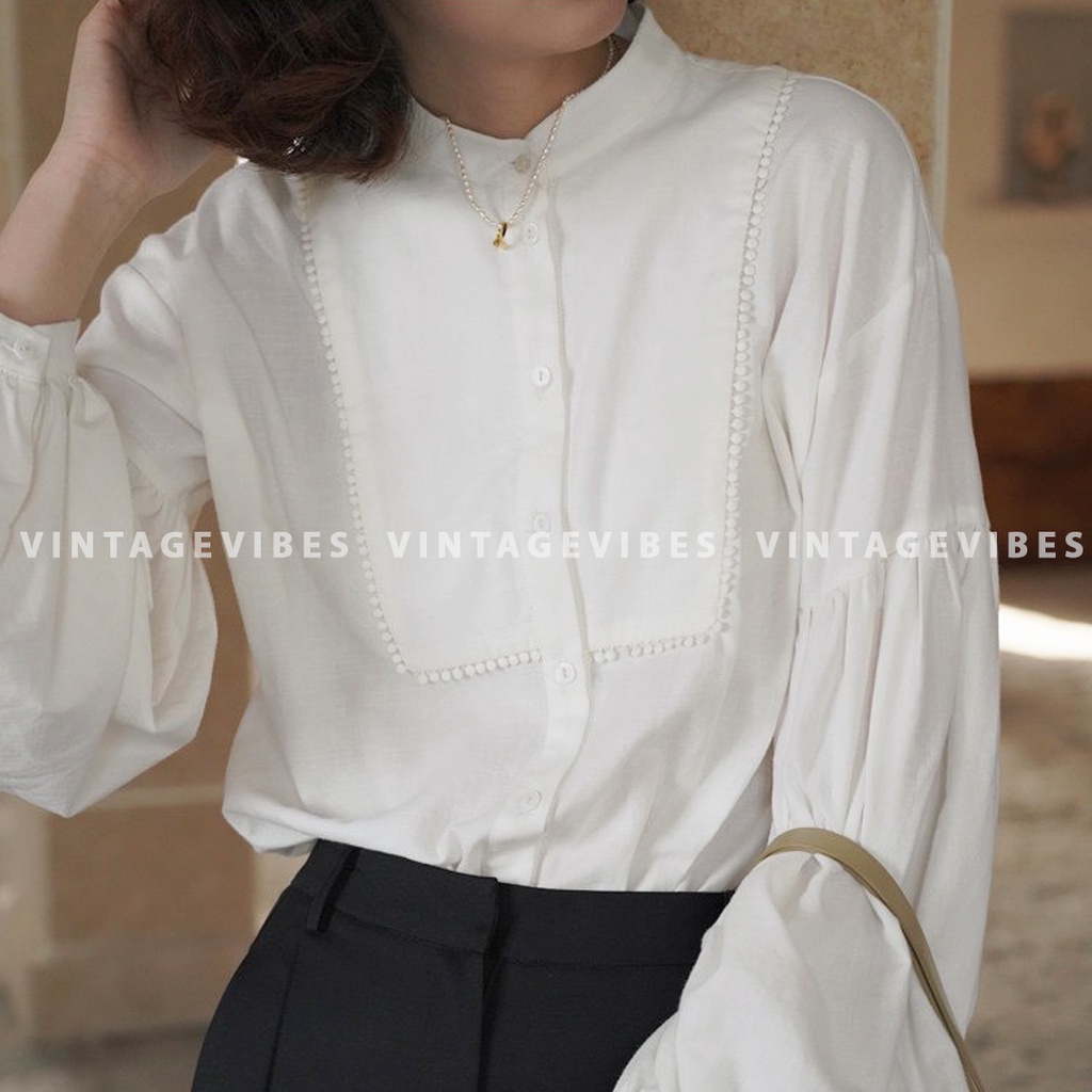 Áo sơ mi cổ tàu tay phồng Hàn Quốc Ulzzang (hàng QC) - Ảnh thật + Video thật
