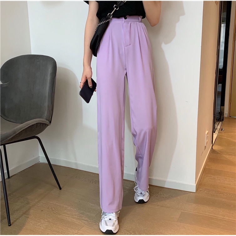 Quần dài ống rộng màu trơn thiết kế mới kiểu dáng đơn giản năng động thời trang