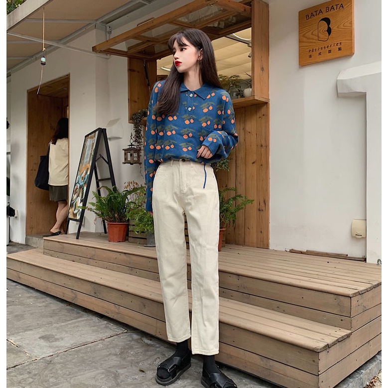 Áo Sweater Cổ Bẻ Rút Dây In Họa Tiết Cherry Dễ Thương Phong Cách Nhật Bản Thời Trang Mùa Đông Cho Nữ