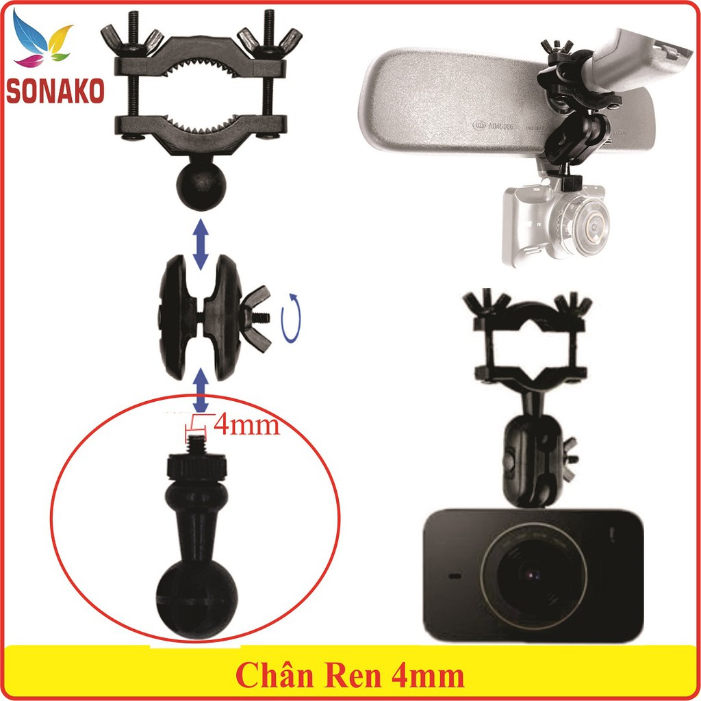 Giá treo camera hành trình lên cổ gương chiếu hậu đa năng