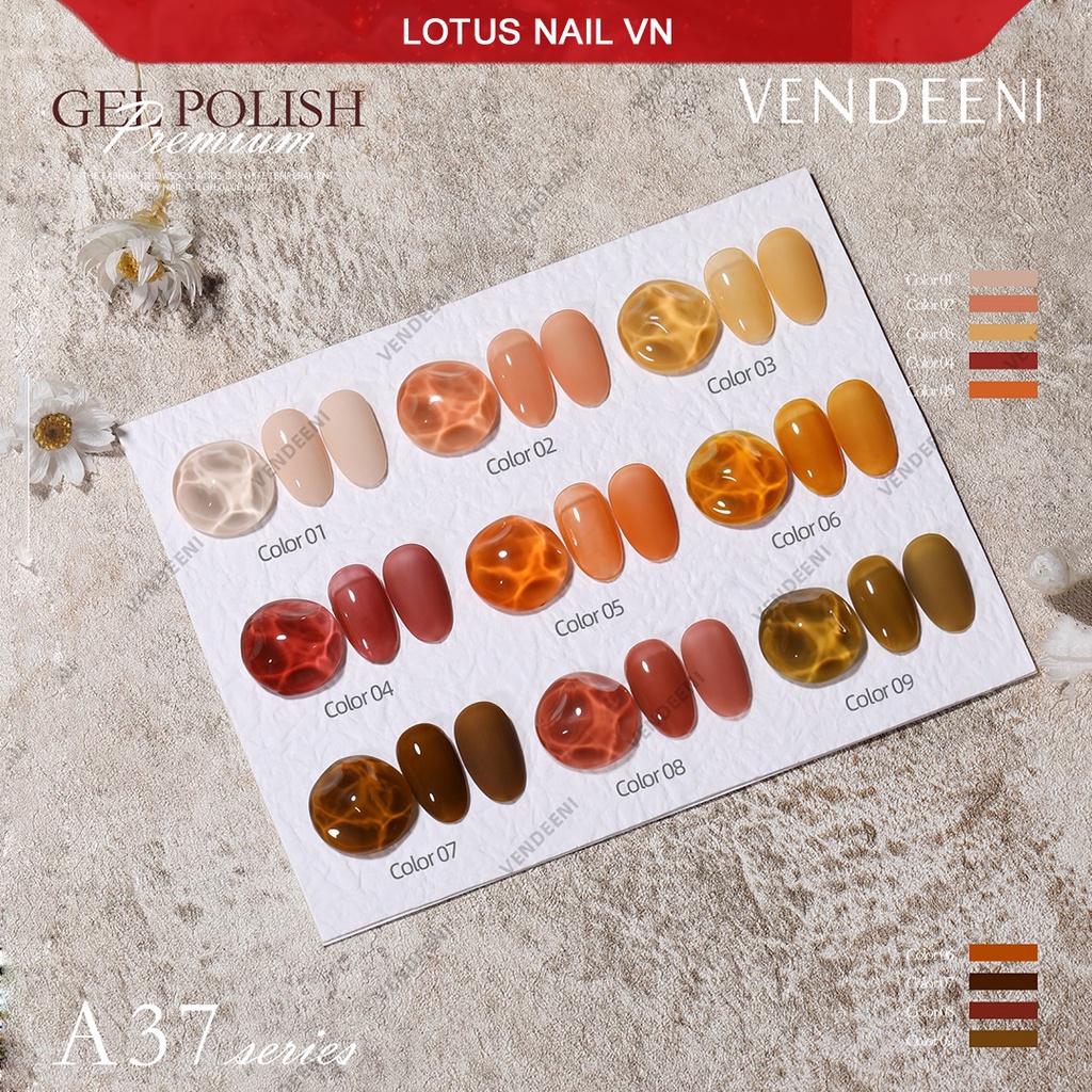 Set sơn gel thạch 9 màu cao cấp Vendeeni mã A37 tặng kèm bảng màu