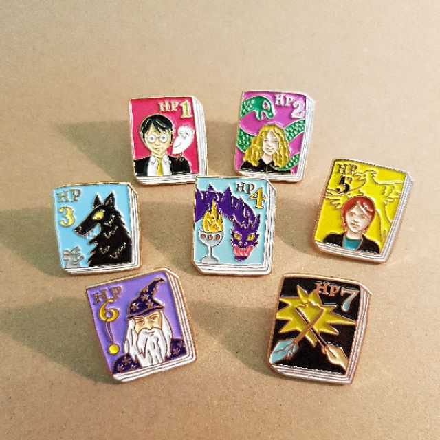 《CÓ SẴN - ẢNH THẬT》Huy hiệu cài áo bìa sách Harry Potter trọn bộ 7 tập - Harry Potter books Enamel Pins