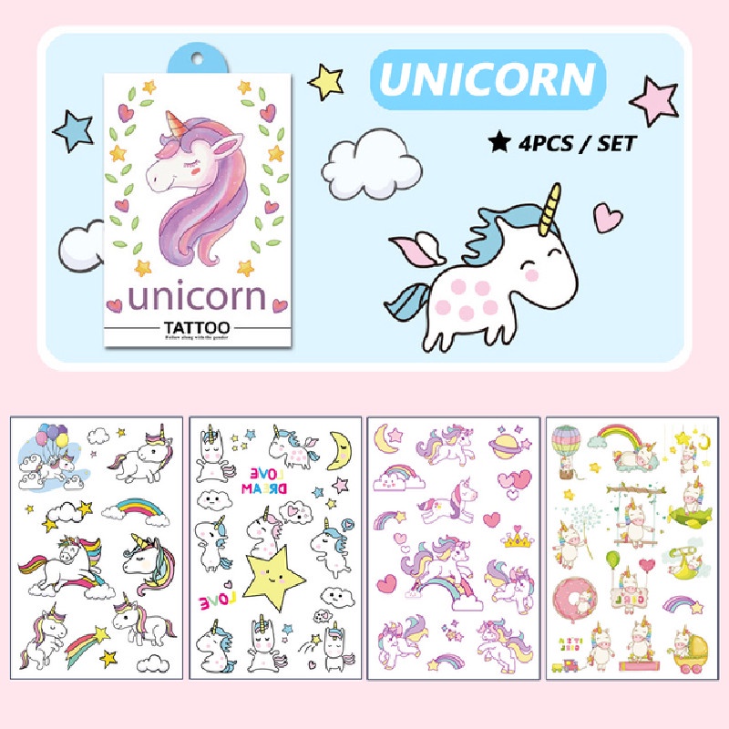 DISNEY Hình Xăm Dán Chống Nước Hình Chuột Mickey Minnie Và Kỳ Lân Đáng Yêu Cho Bé