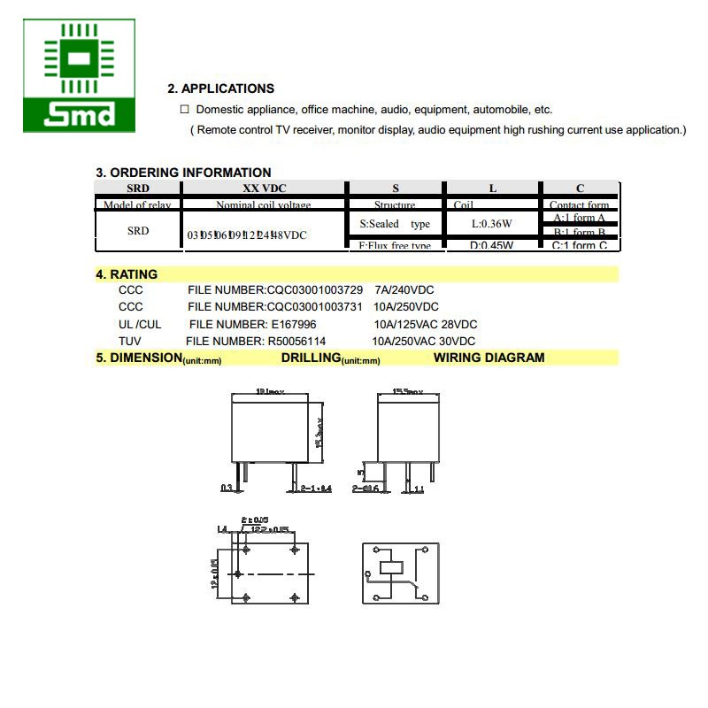 Relay SONGLE SRD-05VDC-SL-C 5V (10A - 5 chân)