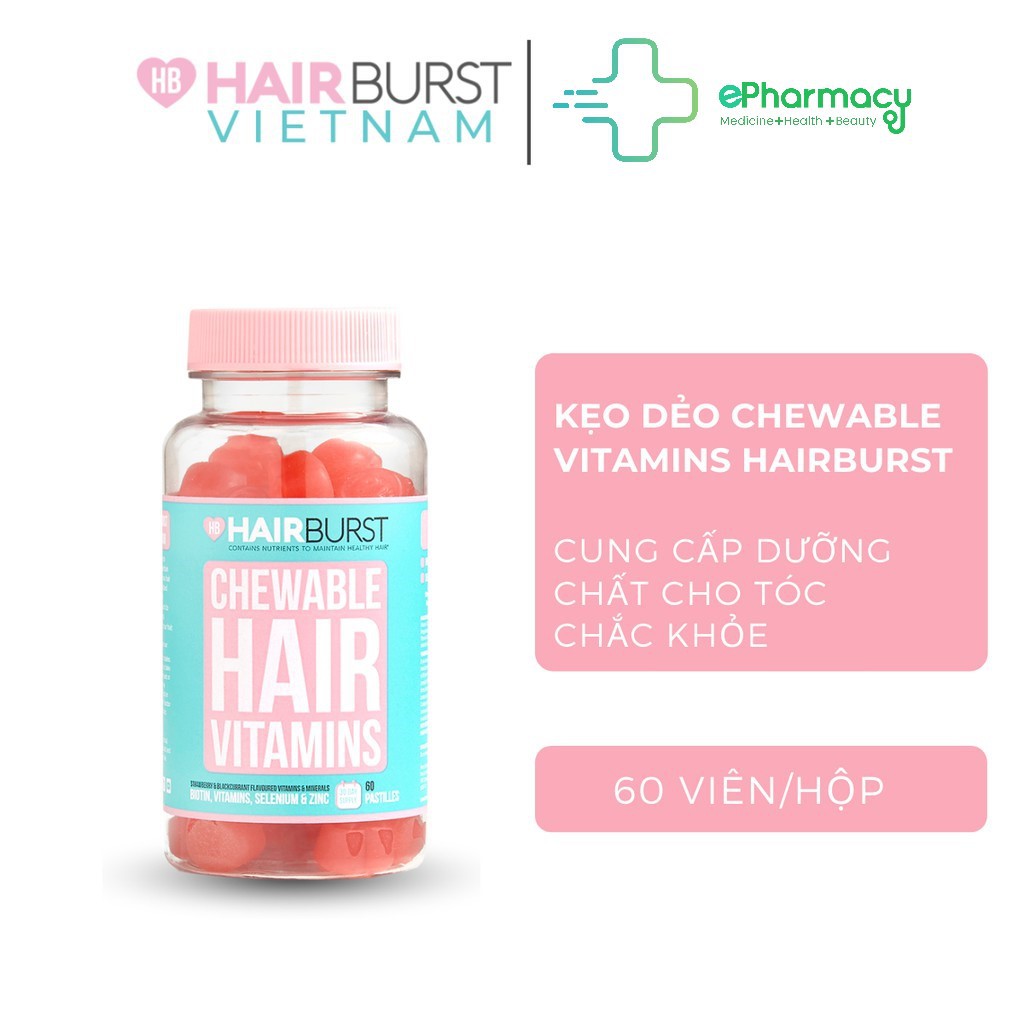 Kẹo HAIRBURST Chewable Hair Vitamins - Viên nhai Hairburst Vitamins kích thích mọc tóc 60 viên