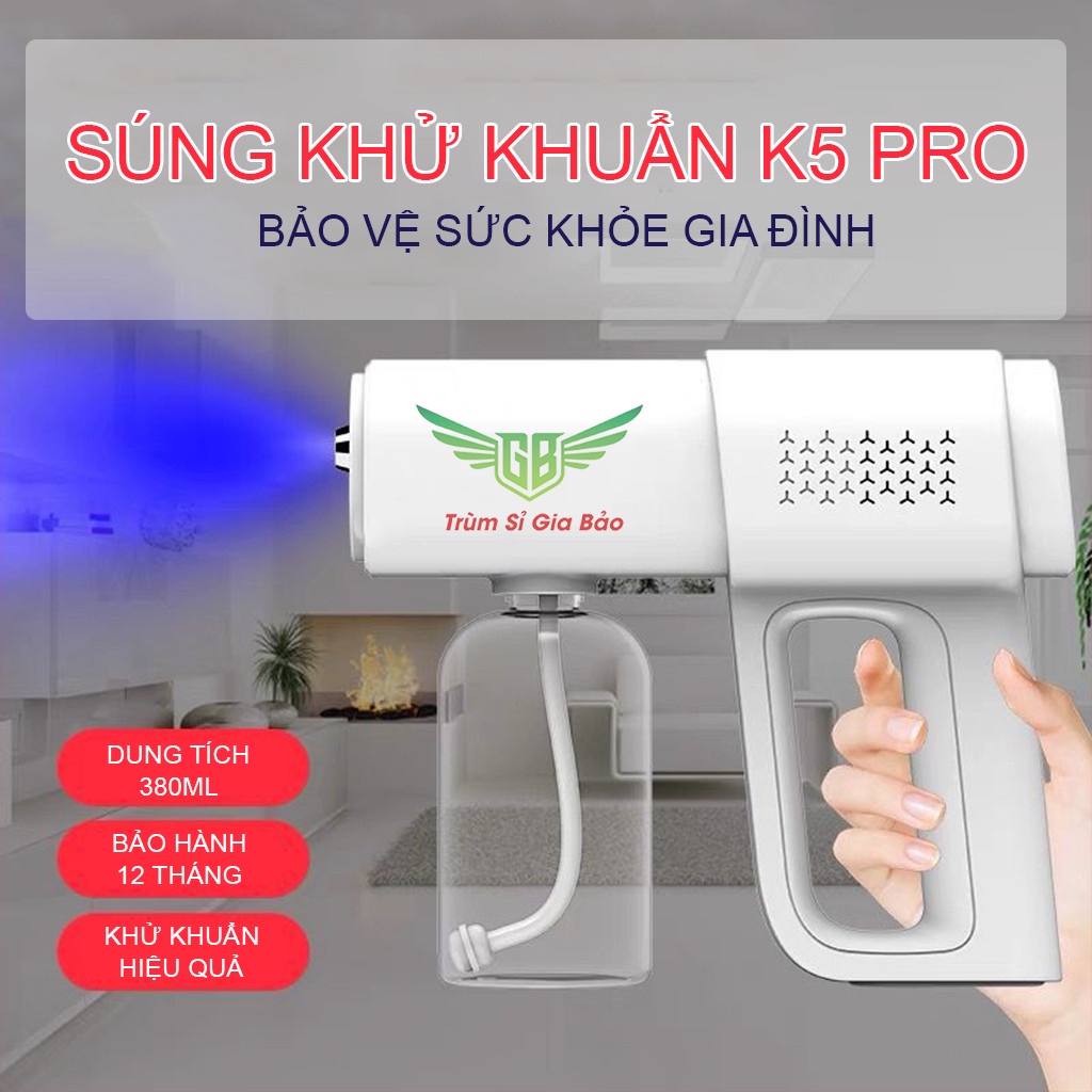 Súng phun khử khuẩn k5 pro nano chính hãng cầm tay, máy diệt trùng tự động phòng chống dịch bệnh